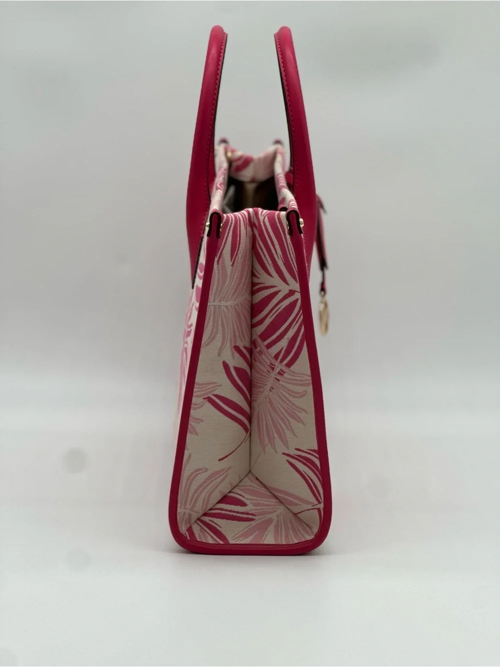 Michael Kors Hot Pink and Cream Leaf-Print Tote